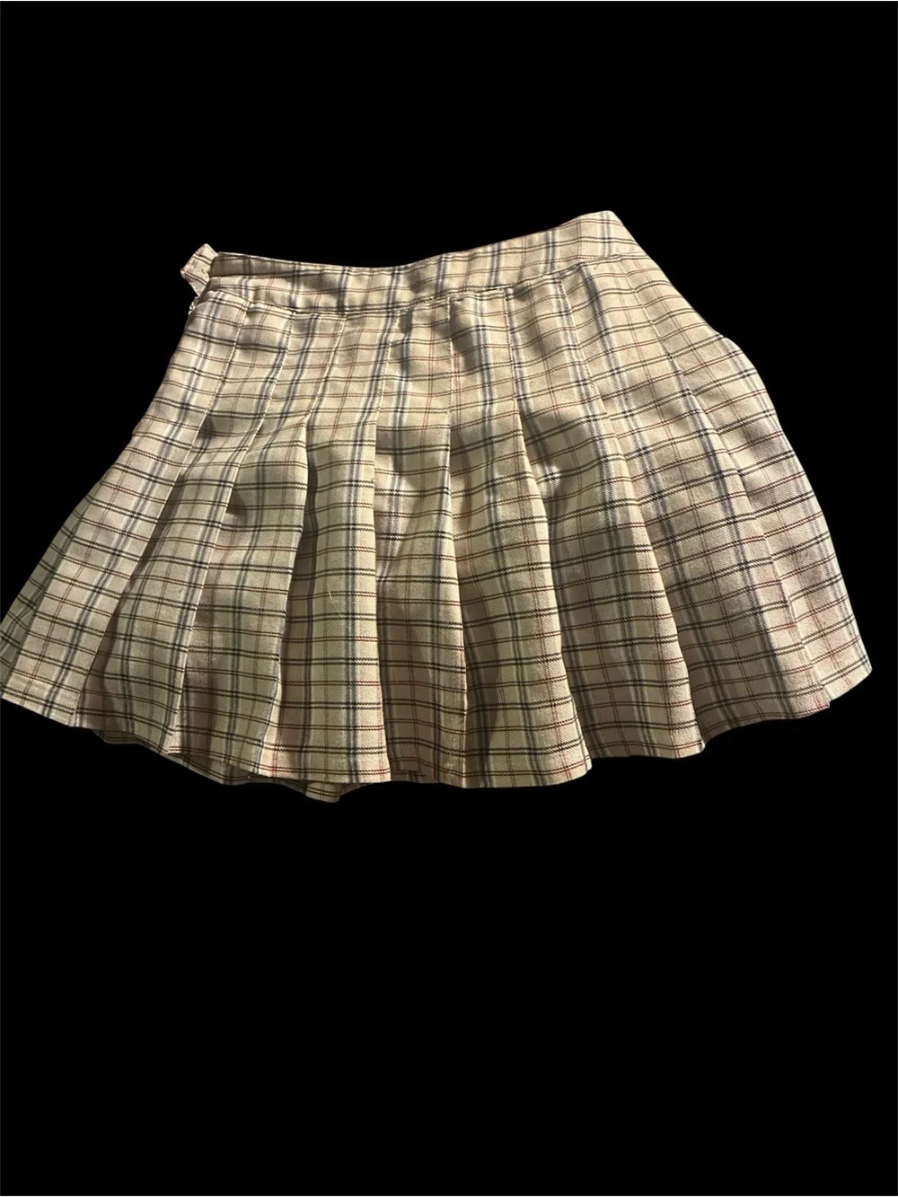 Hesperus Cream Plaid Pleated Mini Skirt - Size S